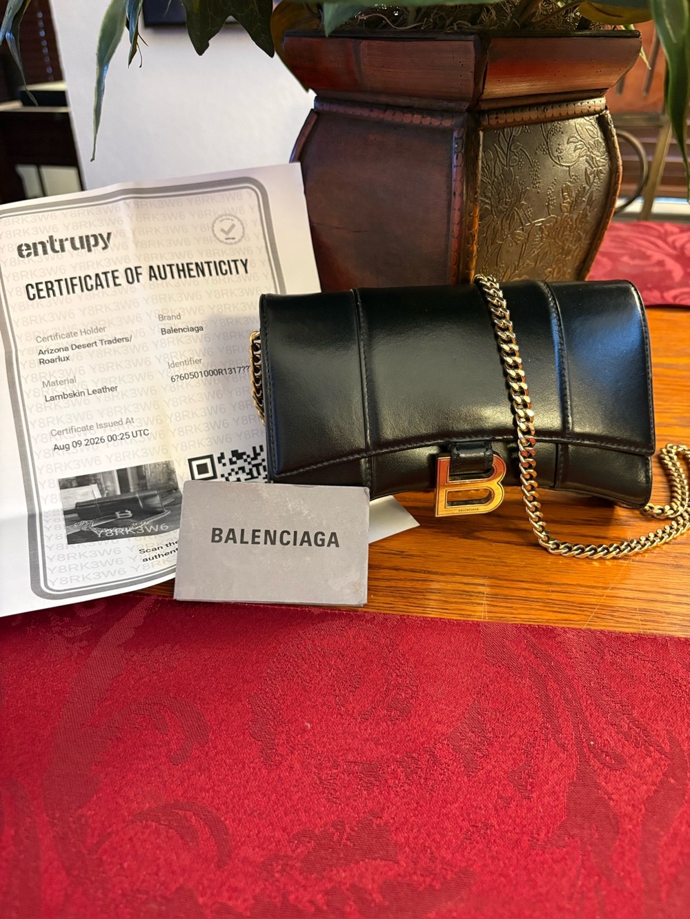Balenciaga Black Lambskin Hourglass Crossbody with Gold Hardware